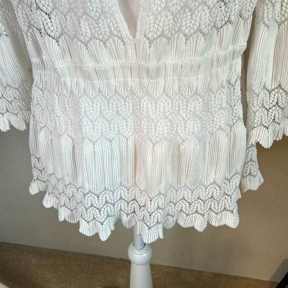 FREE PEOPLE FIRE ISLAND WHITE  KNIT CROCHET DRAWSTRING WAIST TUNIC TOP SIZE M - Picture 7 of 15